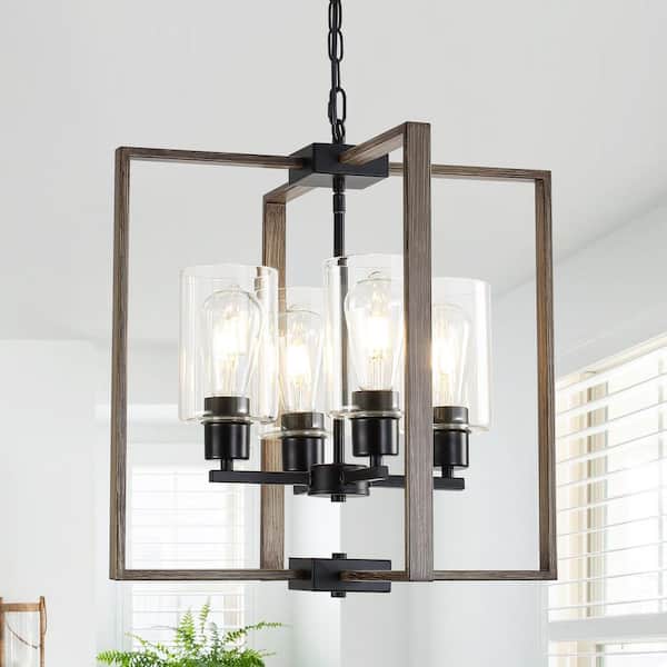 ADSENSTY 4-Light Brown Farmhosue Lantern Geometric Chandelier with