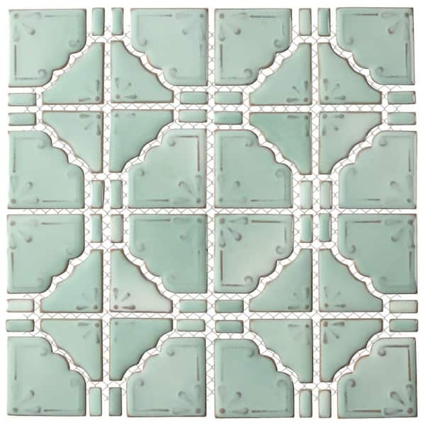 Hudson Moonbeam Mint Green 6 in. x 6 in. Porcelain Mosaic Take Home Tile Sample