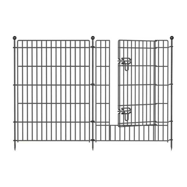 Justincity 5 Panels No Dig 7 in. Decorative Rustproof Metal Outdoor Garden Fence with Gate for Yard Patio Flower Bed