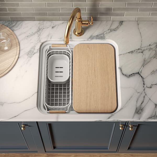 Audrine by Studio McGee Fireclay 18.6 in. Undermount Workstation Bar Sink In White