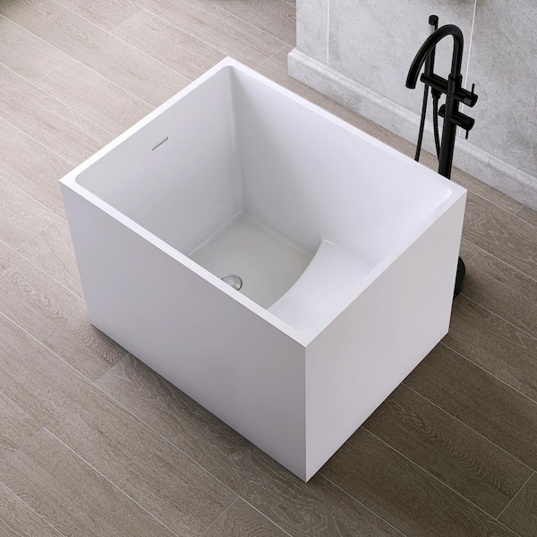 Ivan 35 in. x 28 in. Small Acrylic Flatbottom Freestanding Japanese Soaking Bathtub in White with Seat