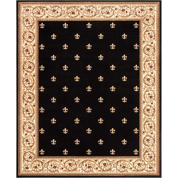 Barclay Fleur De Lis Elegance Traditional Oriental, Black 7 ft. 10 in. x 9 ft. 10 in., Area Rug