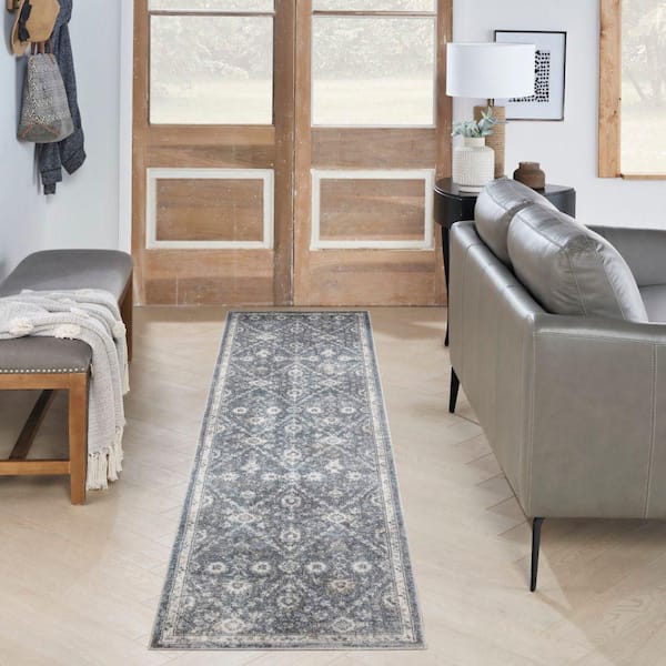Astra Machine Washable Dark Blue 2 ft. x 8 ft. Distressed Traditional Runner Area Rug