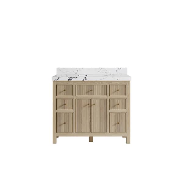 Willow Collections Sonoma Oak 42 in. W x 22 in. D x 36 in. H Single Sink Bath Vanity in White Oak with 2 in. Viola Night Qt. Top