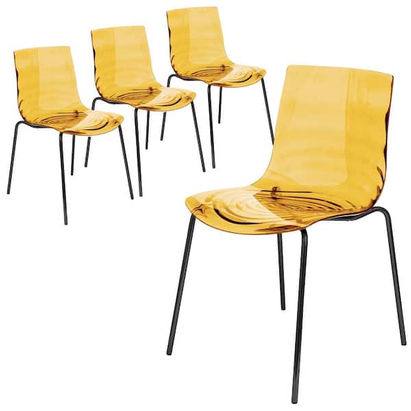 Dining Chair for Dining and Kitchen Room Stackable Chair in Stainless Steel Base Astor Set of 4 in Orange
