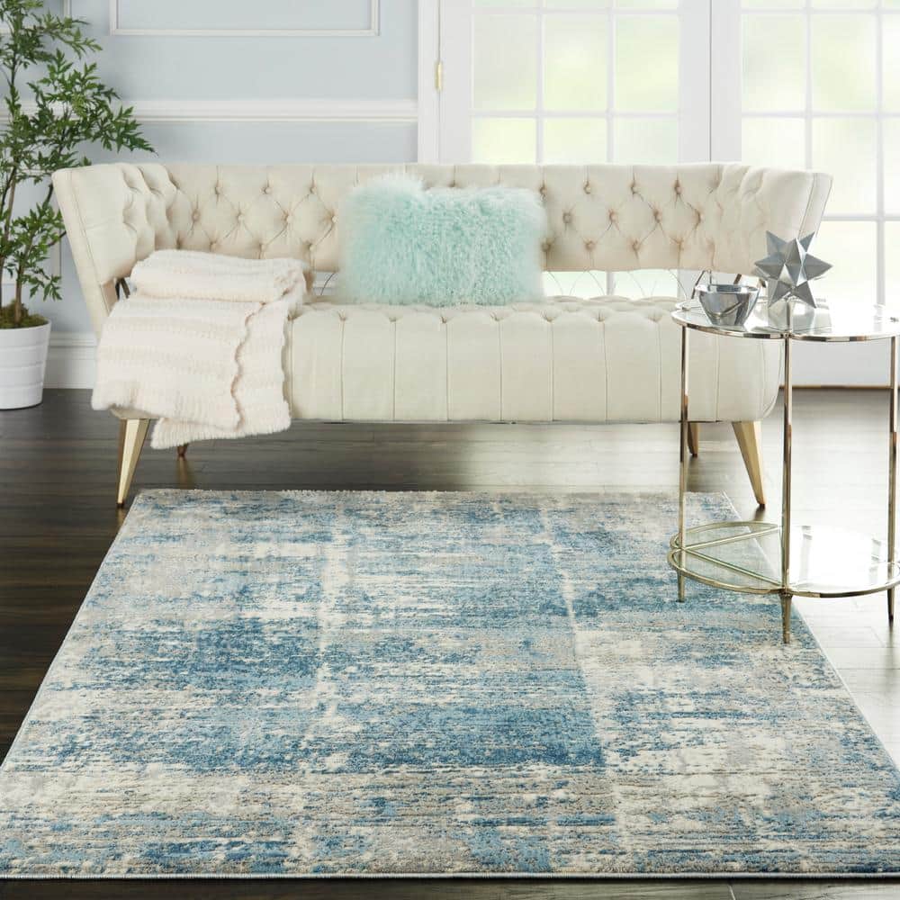 Blue Abstract Hand-knotted Synthetic 5' x 7' Area Rug