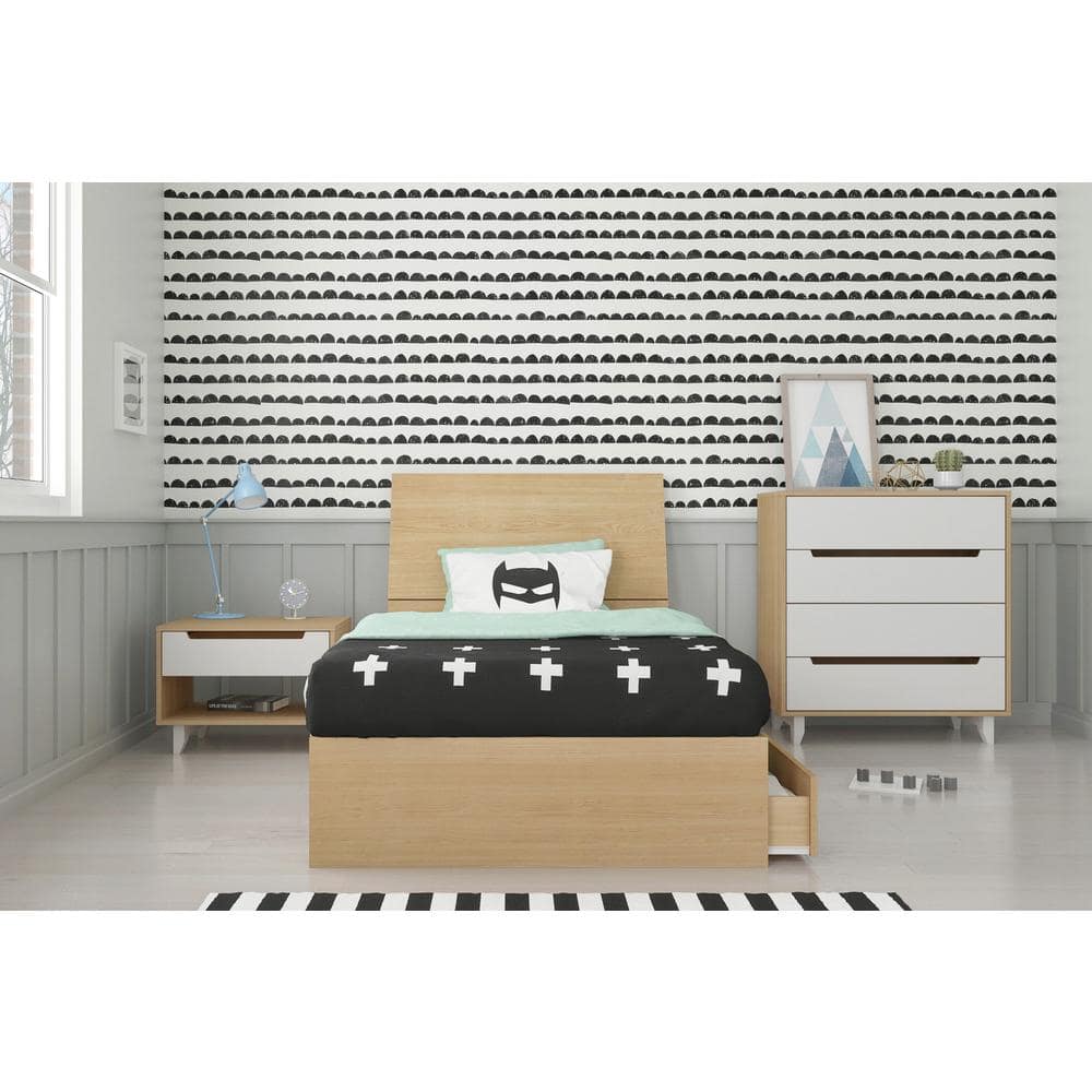 Natural Maple and White 1-Drawer Nightstand with Open Shelf