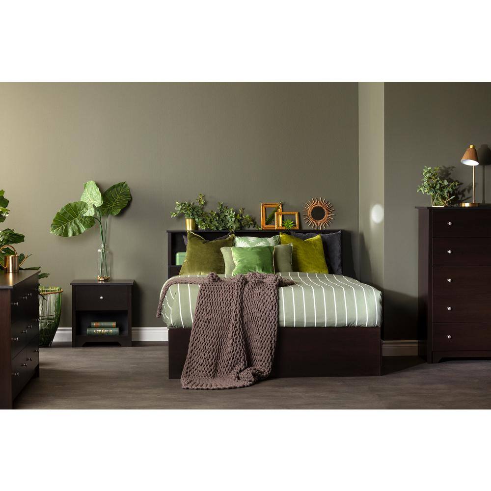 Chocolate Full/Queen Wood Bookcase Headboard with Storage