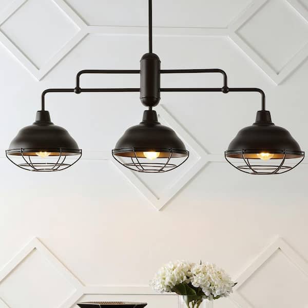 JONATHAN Y Levi 40.5 in. 3-Light Industrial Farmhouse Iron Linear LED Pendant, Oil Rubbed Bronze