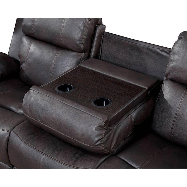 Double Recliner Sofa, Two Tone Leather Recliner Sofa With Drinks Consoles