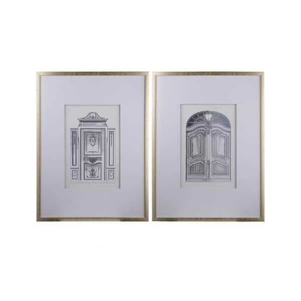 CONGE IMPORT LLC Framed Wall Art Print 31.50 in. x 23.60 in. Set of 2 Fake Pencil Architectual Wall Hangings