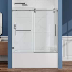 LASIHEM 56-61 in. W x 60 in. H Single Sliding Frameless Tub Door