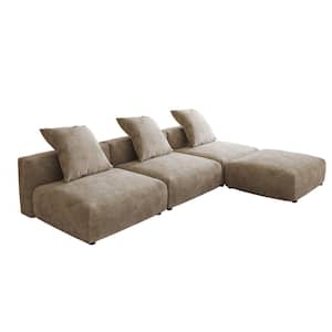 118.11 in. Square Arm Corduroy Velvet 4-Pieces Modular Free Combination Sectional Sofa with Ottoman in. Brown