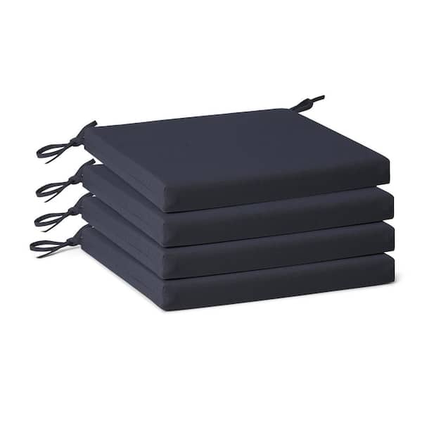 FadingFree (Set of 4) Outdoor Dining Square Patio Chair Seat Cushions with Ties, 19 in. x 17 in. x 2 in., Navy Blue