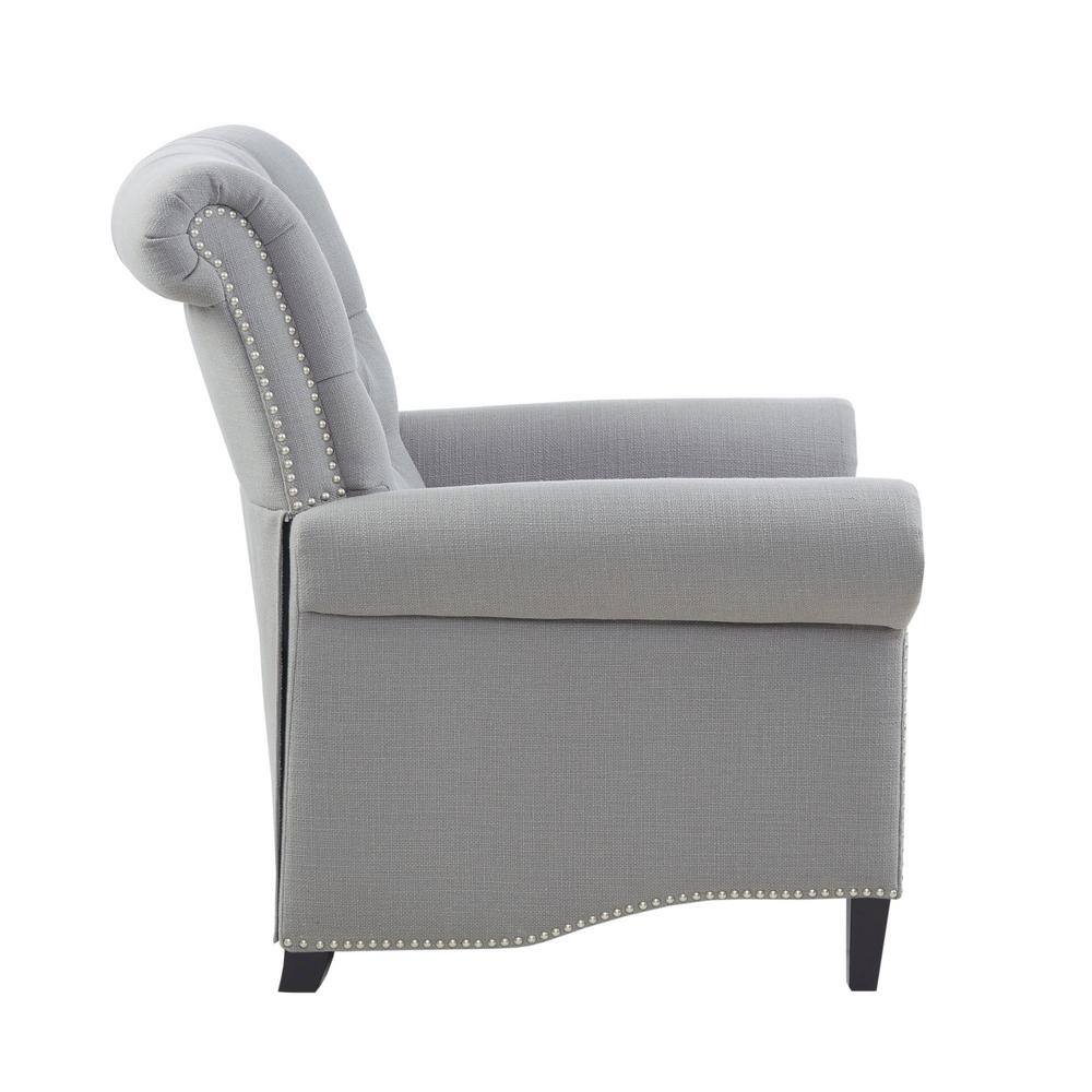 Elegant Gray Microfiber Recliner with Tufted Back and Bronze Nailhead Trim