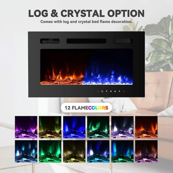30 in. 400 sq. ft. Wall-Mount/Recessed LED Electric Fireplace Insert with Remote Control, Adjustable Heating