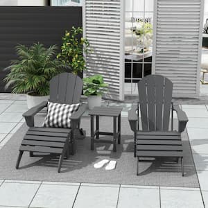 Laguna (5-Piece) Outdoor Patio Classic HDPE Folding Adirondack Chair with Ottoman and Side Table Set in Gray