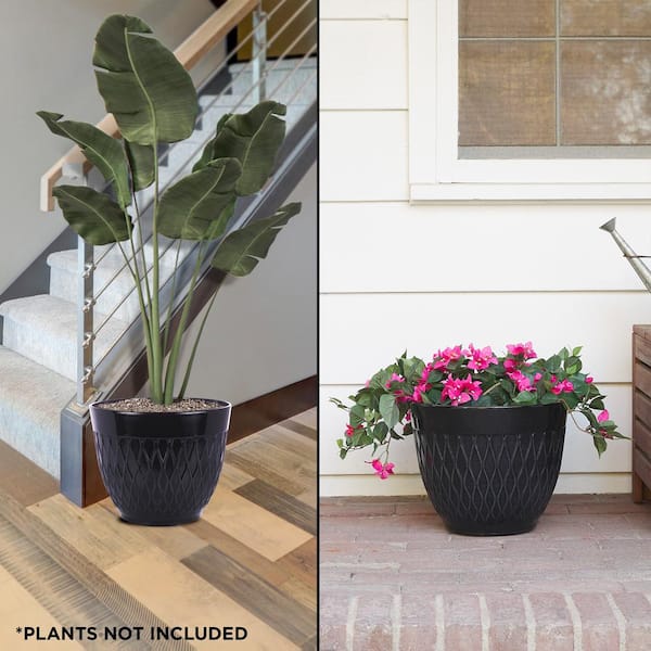 4 pack) Suncast 6-inch Indoor/Outdoor Resin Flower Planter, Black