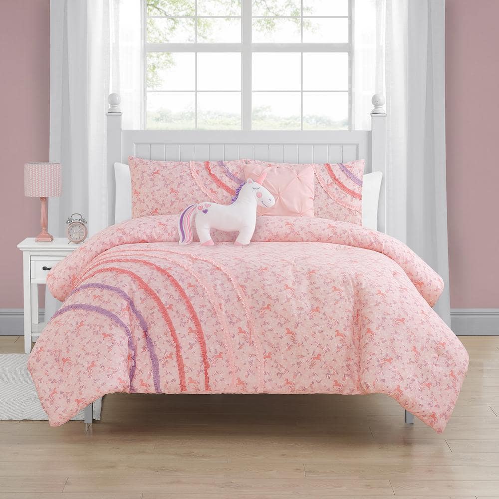 Move Over Baby Pink Ruffle Duvet Cover Set Twin Size 2 Pieces Ultra Soft  Farmhouse Solid Pink Ruffled Bedding Set No Filling