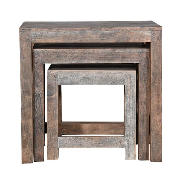 THE URBAN PORT Modern 25 in. W Brown Rectangle Mango Wood Nesting Table with X Side Panels (Set of 3)