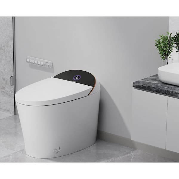 Elongated Electric Bidet Toilet 1.08/1.45 GPF Dual Flush in White with Foot Sensor, Auto Flush