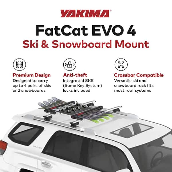 Yakima FatCat EVO 4-Skis or 2-Snowboards Mount Roof Rack, Fits T