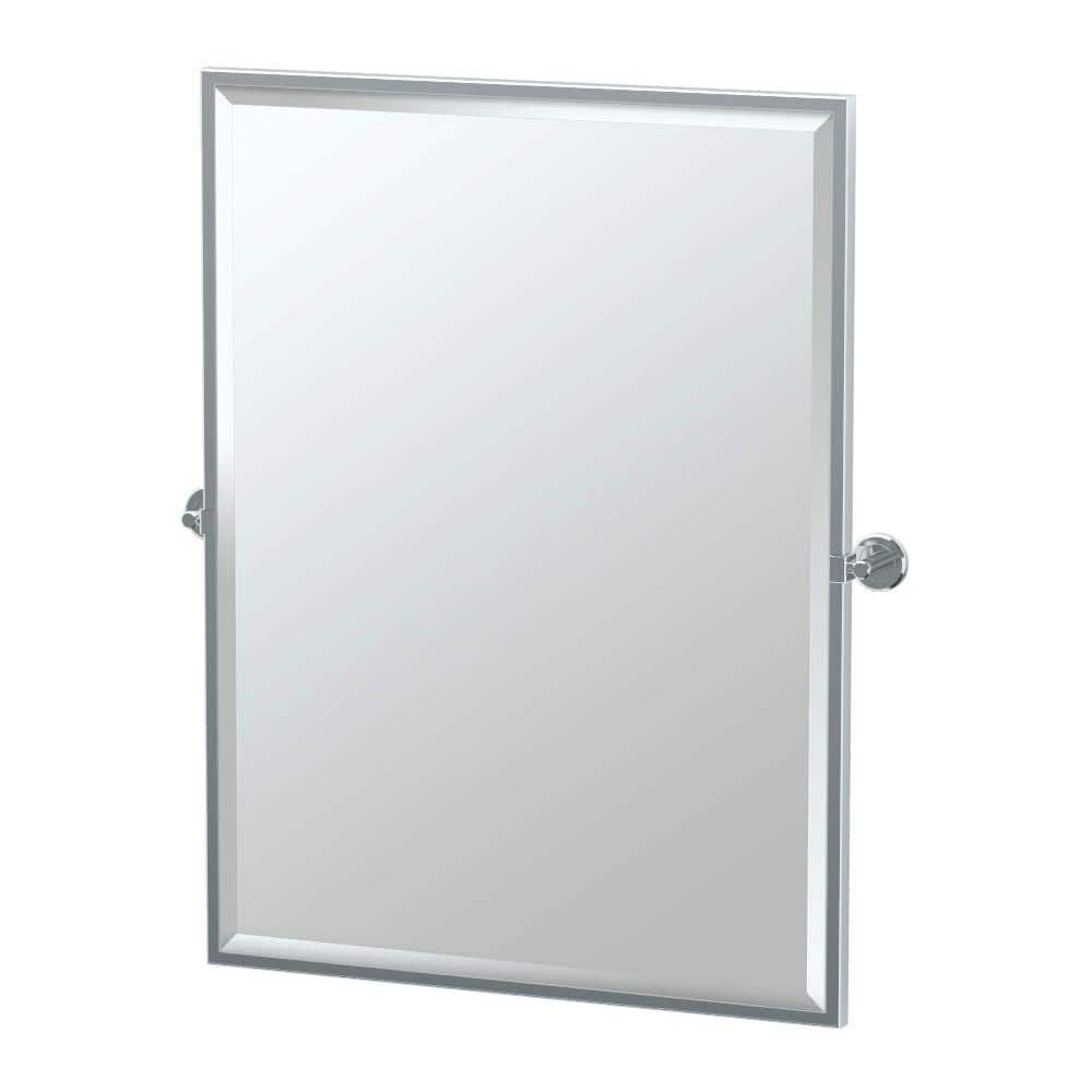 Chrome Framed Rectangular Beveled Bathroom Vanity Mirror