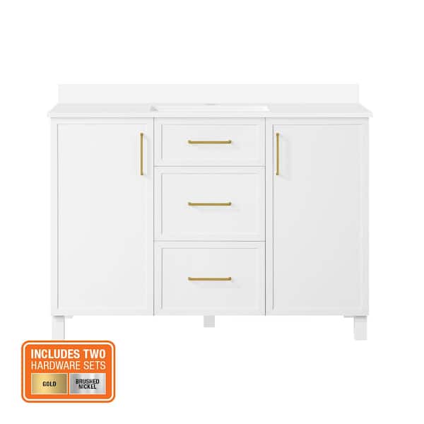 Bilston 48 in. Single Sink White Bath Vanity with White Engineered Stone Top (Assembled)