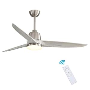 56 in. Integrated LED Brushed Nickel Indoor/Outdoor Ceiling Fan with Solid Wood Blades and Reversible DC Motor