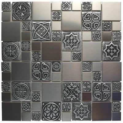 Meta Versailles 11-3/4 in. x 11-3/4 in. x 8 mm Stainless Steel Metal Over Ceramic Mosaic Tile (0.96 sq. ft./Each)
