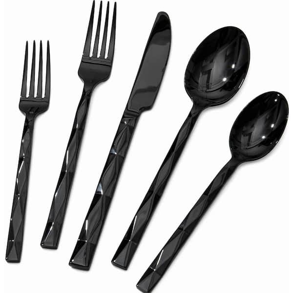 40-Piece Black 18/10 Stainless Steel Flatware Set for 8 with Diamond-Cut Handles