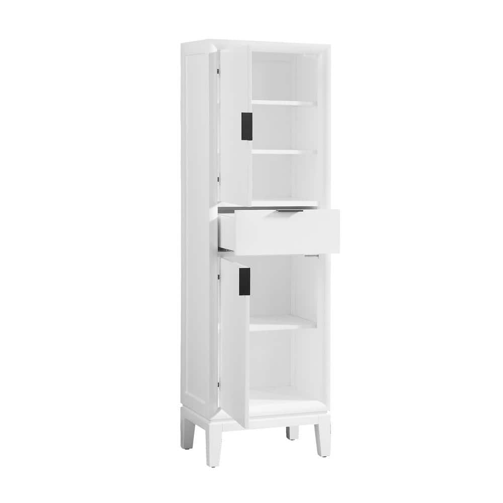 65" White Solid Wood Linen Tower with Adjustable Shelving