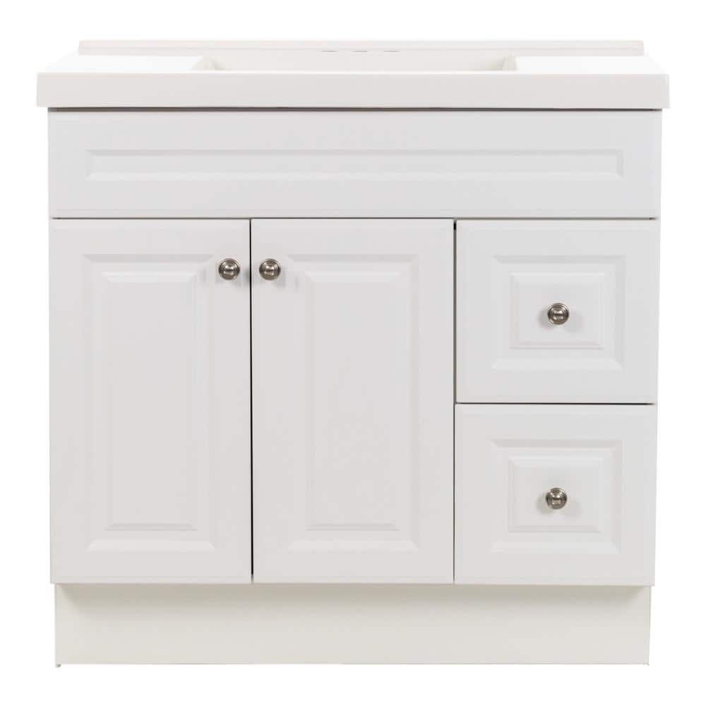 Glacier Bay Glensford 36 in. W x 22 in. D x 37 in. H Single Sink Freestanding Bath Vanity in White with White Cultured Marble Top -  GF36P2V18-WH