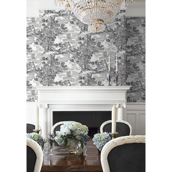Serene Scenes Toile Charcoal Vinyl Peel and Stick Wallpaper Roll ( Covers 30.75 sq. ft. )