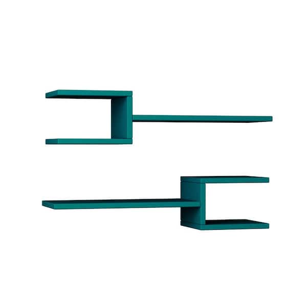Tayse Rugs Webbs Turquoise Mid-Century Modern Wall Shelf