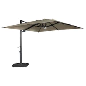 10 ft. 360° Rotation Square Cantilever Patio Umbrella with Base and BT in Taupe