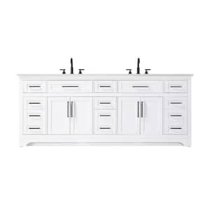 84 in. Double Sink Freestanding White Bath Vanity with Marble White Engineered Marble Top