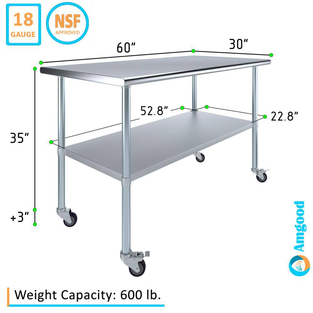 60" Stainless Steel Work Table with Undershelf and Casters