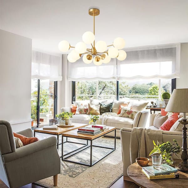 Y'INSP Orlena 12-Light Brass Mid-Century Modern Sputnik Chandelier