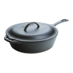 12 in. Cast Iron Deep Skillet in Black with Lid