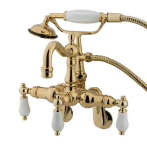 Victorian Adjustable Center 3-Handle Claw Foot Tub Faucet with Handshower in Polished Brass