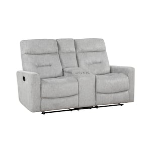 Brooks 70.5 in. W Gray Chenille 2-Seater Manual Double Reclining Loveseat with Center Console