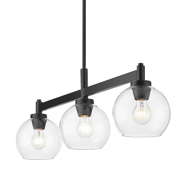 Golden Lighting Galveston 3-Light Matte Black and Clear Glass Linear Pendant Light
