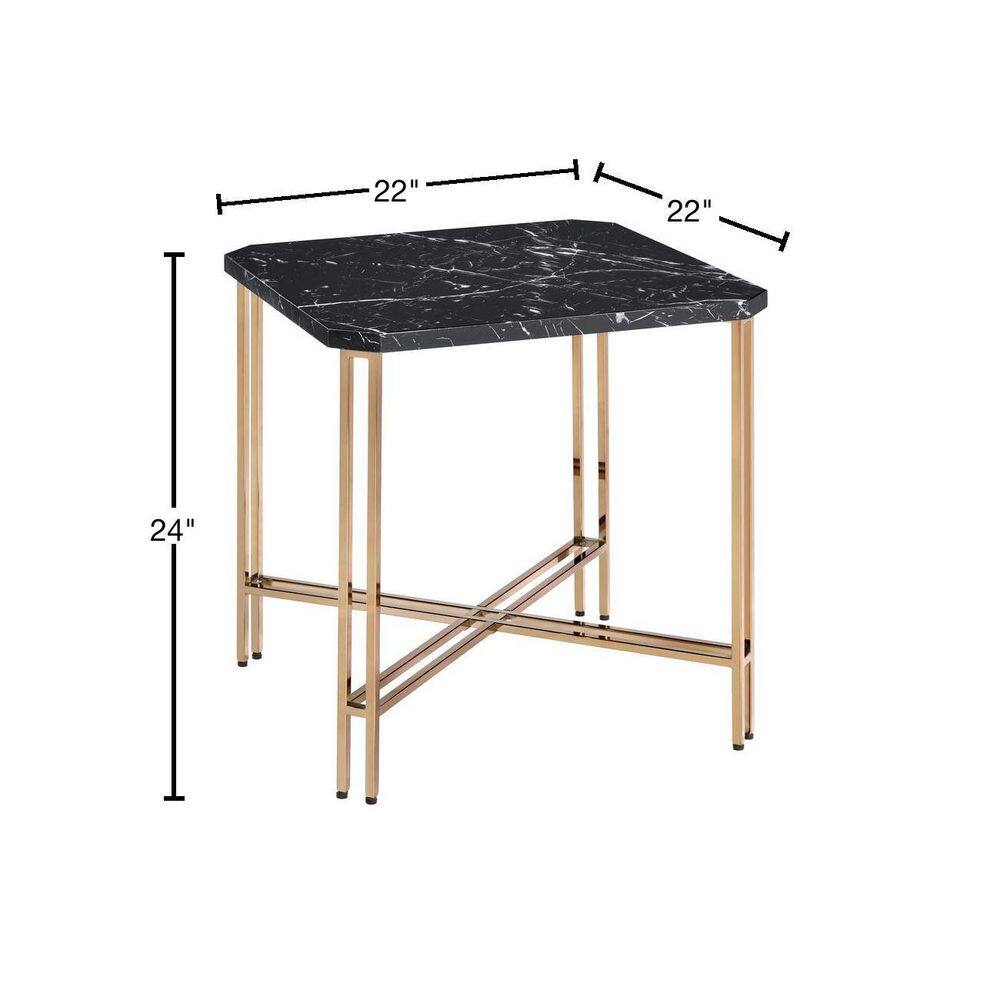 Daxton Black Faux Marble and Gold Metal Square End Table