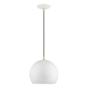 Piedmont 1-Light Shiny White Globe Pendant with Polished Brass Accents