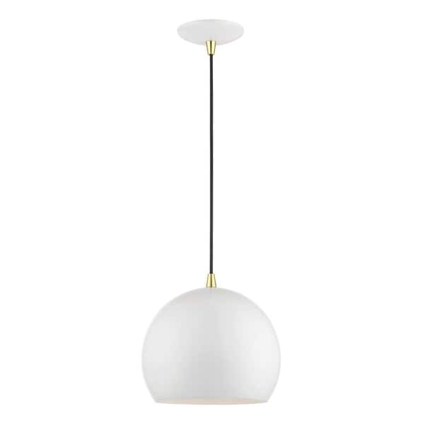 Livex Lighting Piedmont 1-Light Shiny White Globe Pendant with Polished Brass Accents