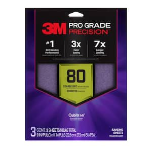 Pro Grade Precision 9 in. x 11 in. 80 Grit Faster Sanding Sheet With No-Slip Grip Backing (3-Pack)