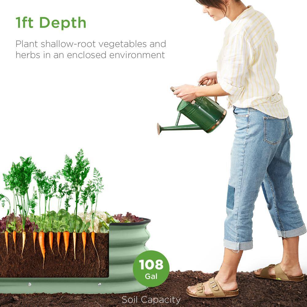 Sage Green 8x2x1ft Metal Oval Raised Garden Bed Planter