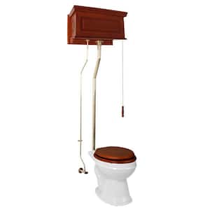 Mahogany High Tank Pull Chain Toilet 2-piece 1.6 GPF Single Flush Round Bowl Toilet in. White Seat Not Included