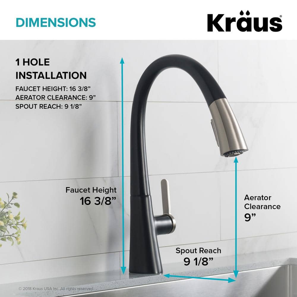 Spot Free Stainless Steel and Matte Black Pull-Down Kitchen Faucet